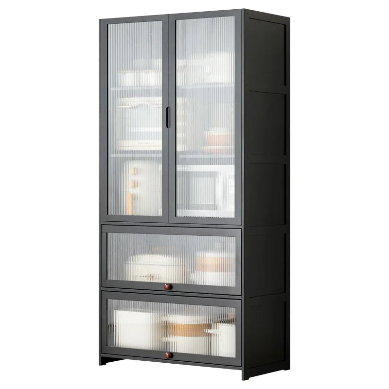 Multi-function kitchen cabinet: Dish rack, microwave, convenient storage