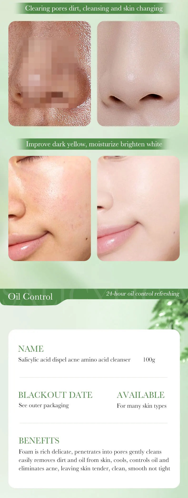 SADOER Salicylic Acid Facial Cleanser Face Wash Foam Face Cleanser Moisturizing Facial Cleansing Hydrating Skin Care Products