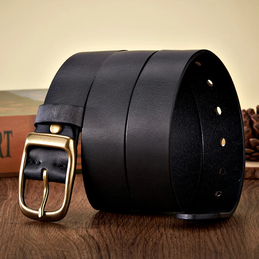 High Quality Men's Cowhide Belt - Vintage Copper Buckle