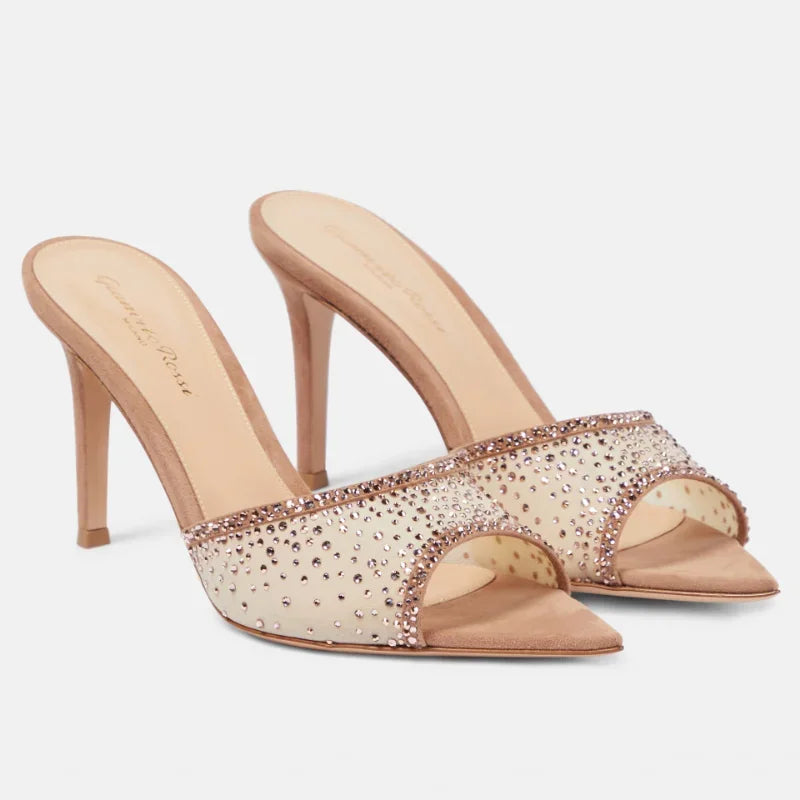 Women's Pointed Toe Rhinestone High Heel Sandals for Elegant Party
