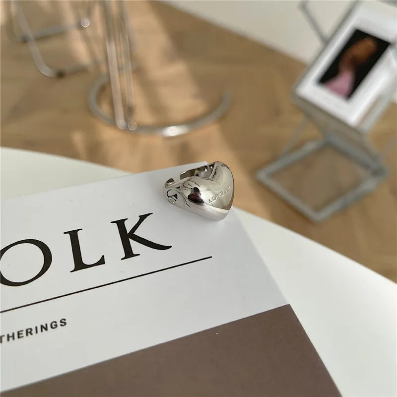 Creative Silver Heart Rings For Feminine Couples