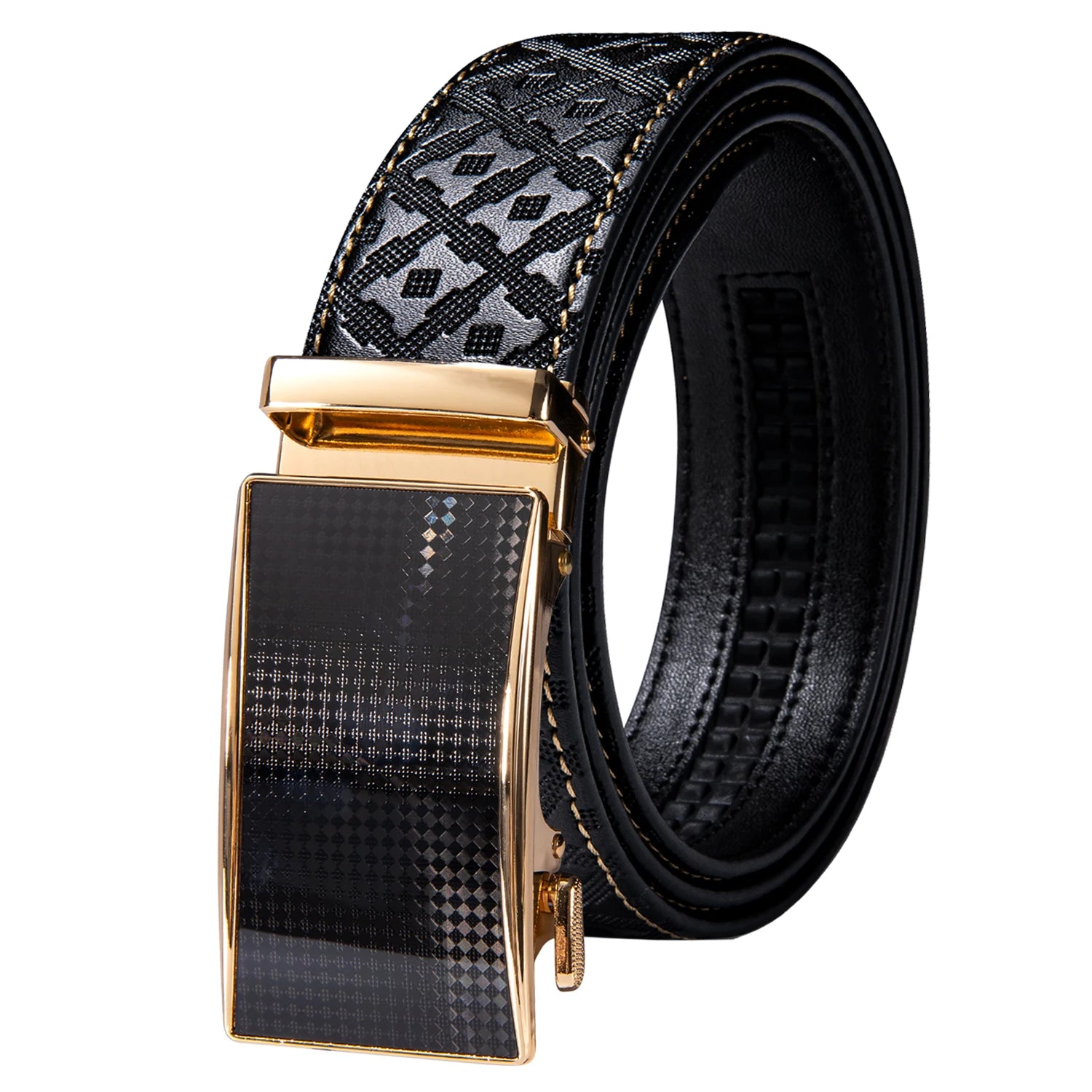 High quality black cowhide men's belt with automatic buckle 130cm