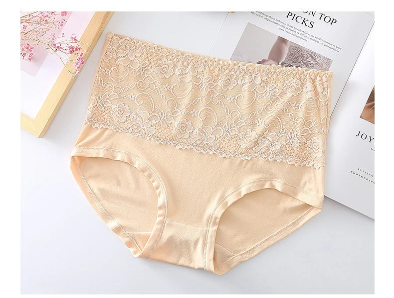Women's High Waist Loose Fit Breathable Milk Lace Underwear