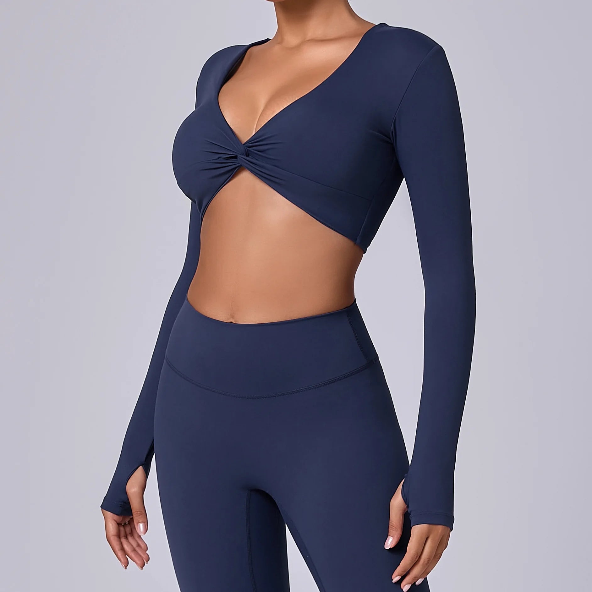 Crop Top Tập Nữ Dài Tay Lỗ Ngón Thể Thao Năng Động - Daisan Mart