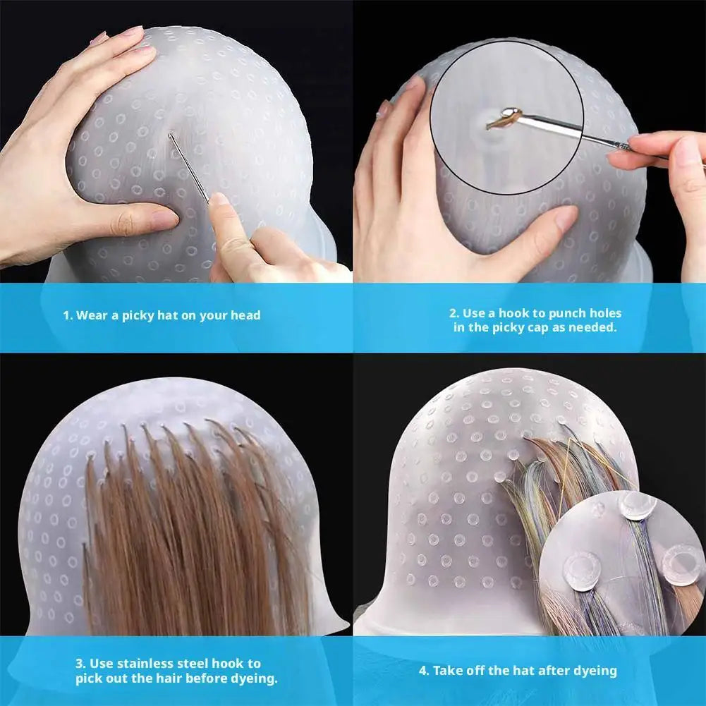 Silicone Hair Dye Cap with Needle for Salon Use