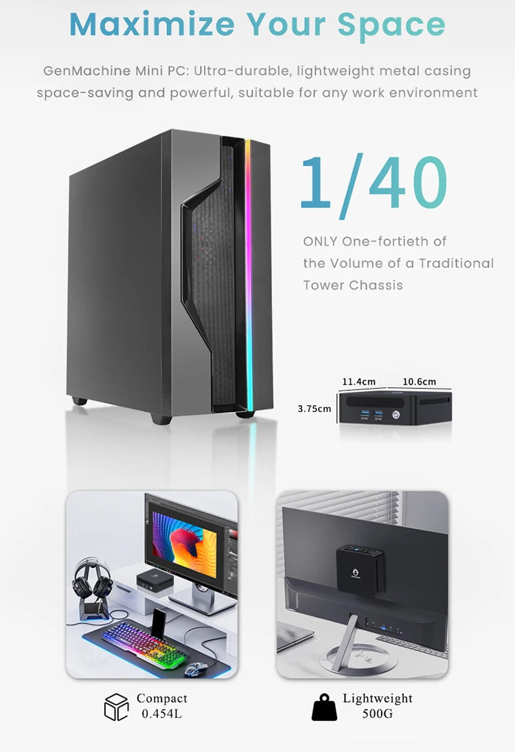 GenMachine New AMD Ryzen 7 4800U Windows 11Pro MINI PC DDR4 Channel NVMe M.2 SSD WIFI6 BT5.2 Desktop Office Computer pc gamer