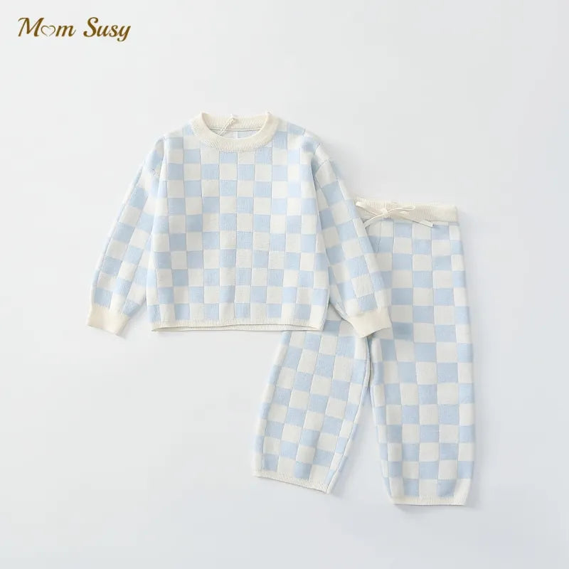 Boys and Girls 2-Piece Woolen Outfit Shirt + Striped Pants Children 1-5 Years