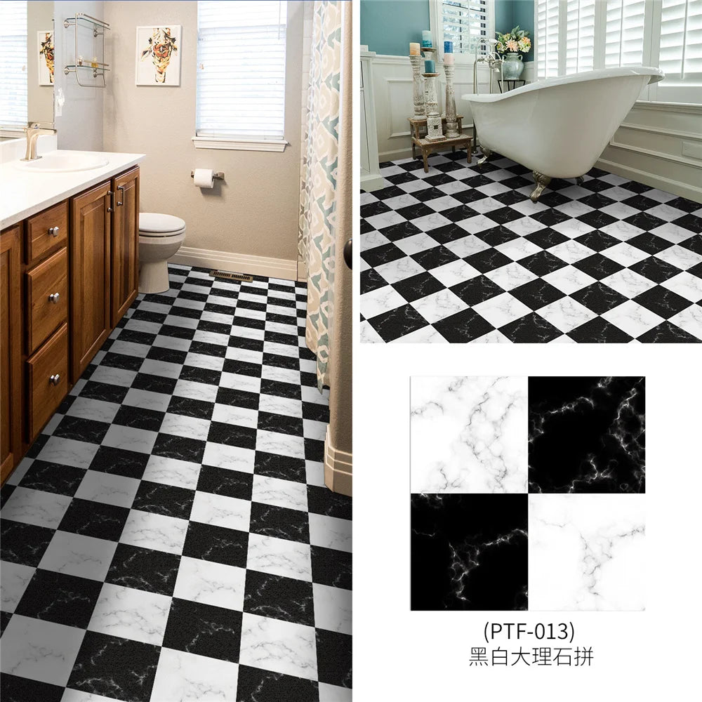 Black And White Mosaic Tiles Marble Texture Floor Sticker Kitchen Floor Renovation Decorative Stickers Self-adhesive Wallpaper