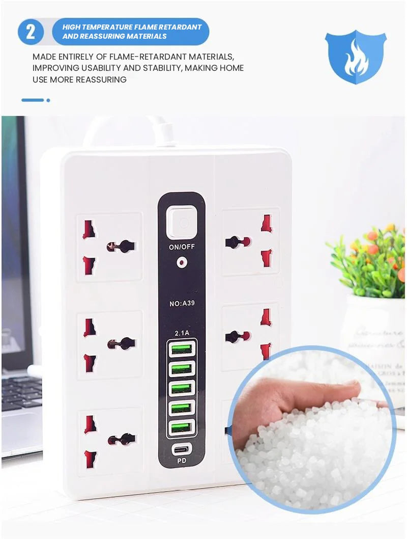 Smart Multi-function Socket Fast Charging USB Long