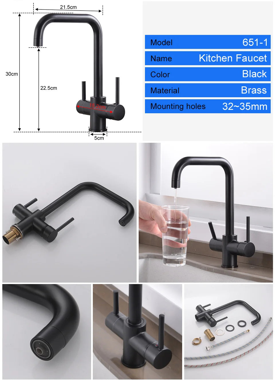 ROVATE Chậu bếp 3 trong 1, Vòi nóng lạnh có lọc nước uống