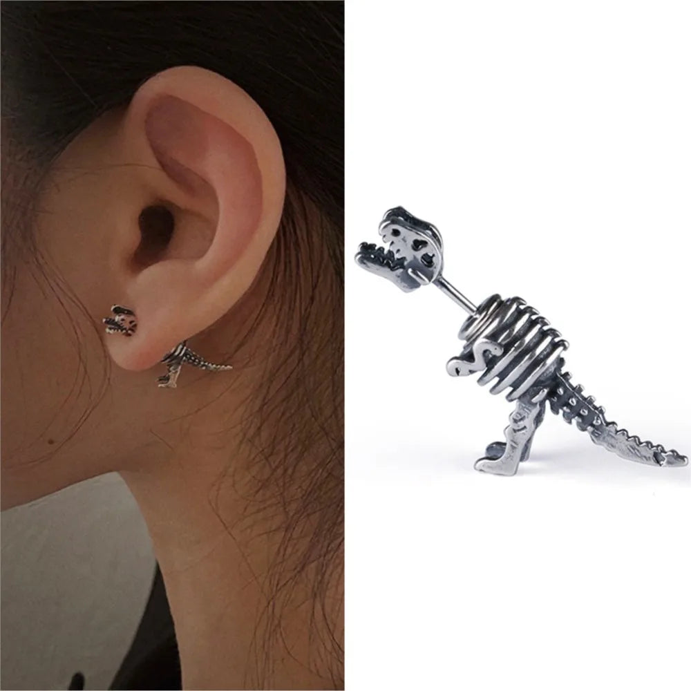 Gothic Punk Mechanical Dinosaur Earrings For Women