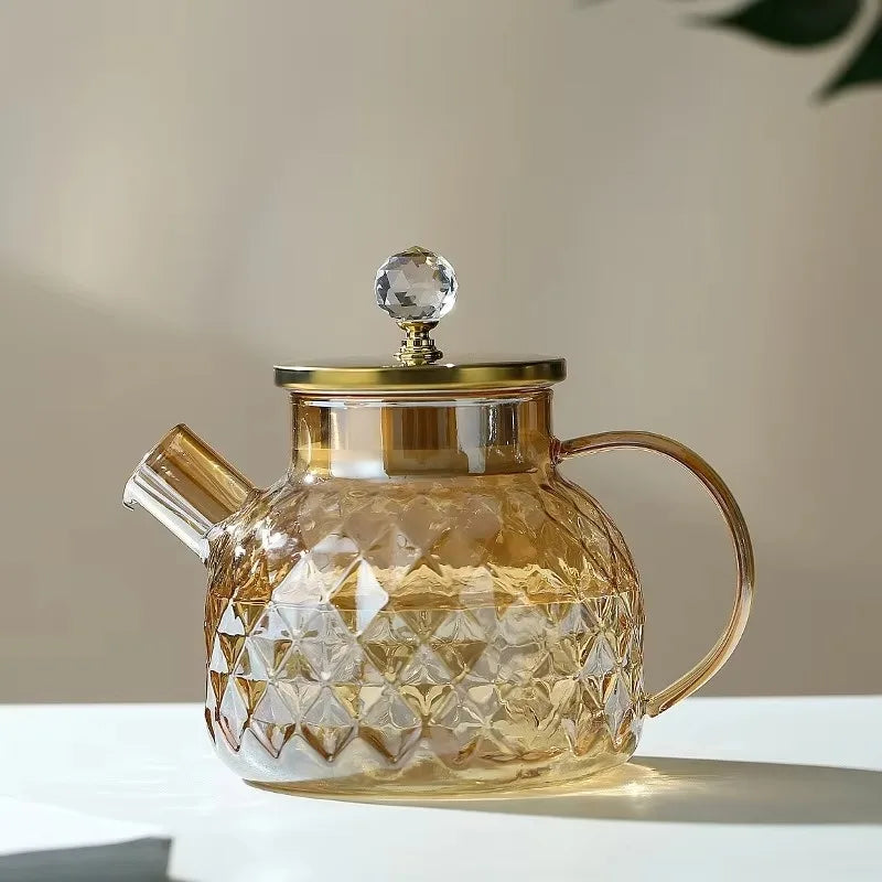 1/1.8L Tea Pot  High Borosilicate Glass Cold Water Kettle with Lid and Filter Amber Heat Resistant Tea Maker for Blooming Tea
