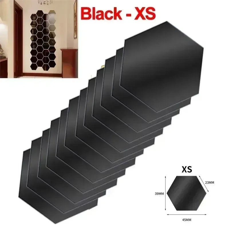 120/6pcs 3D Mirror Wall Sticker Hexagon Acrylic Self Adhesive Mirror Stickers Art Wall Decal Mosaic Tiles DIY Home Bedroom Decor