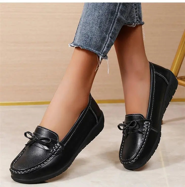 Women's Genuine Leather Loafers - Fashionable, comfortable wedge sole