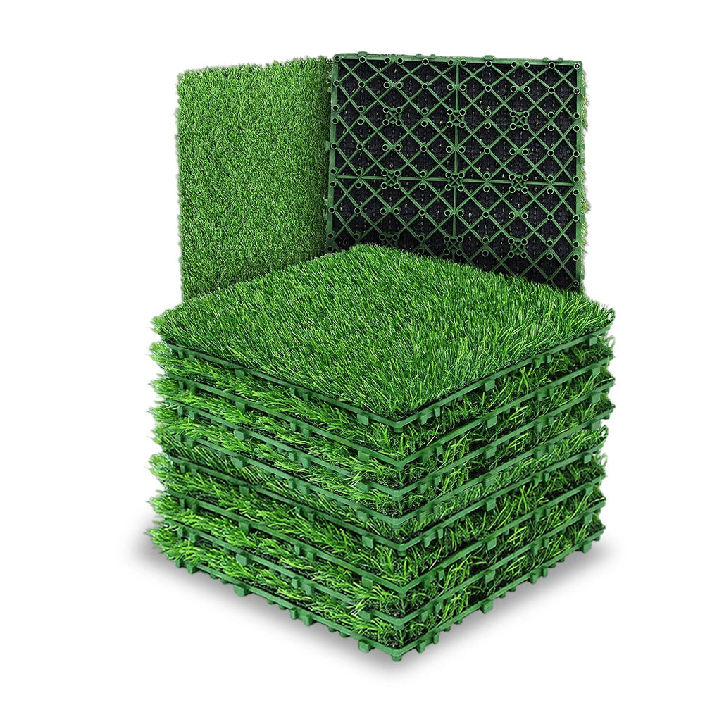 10 Pcs 12 Inchx12 Inch Realistic Grass Turf Tile Interlocking Square Artificial Grass Mat Grass Flooring Tiles for Garden Decor