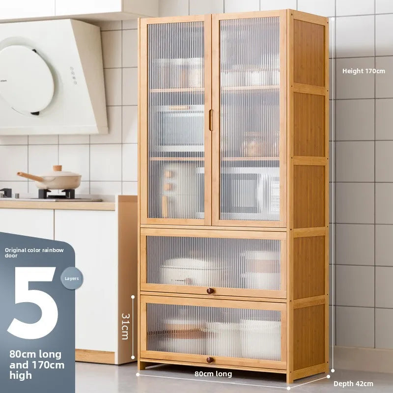 Multi-function kitchen cabinet: Dish rack, microwave, convenient storage