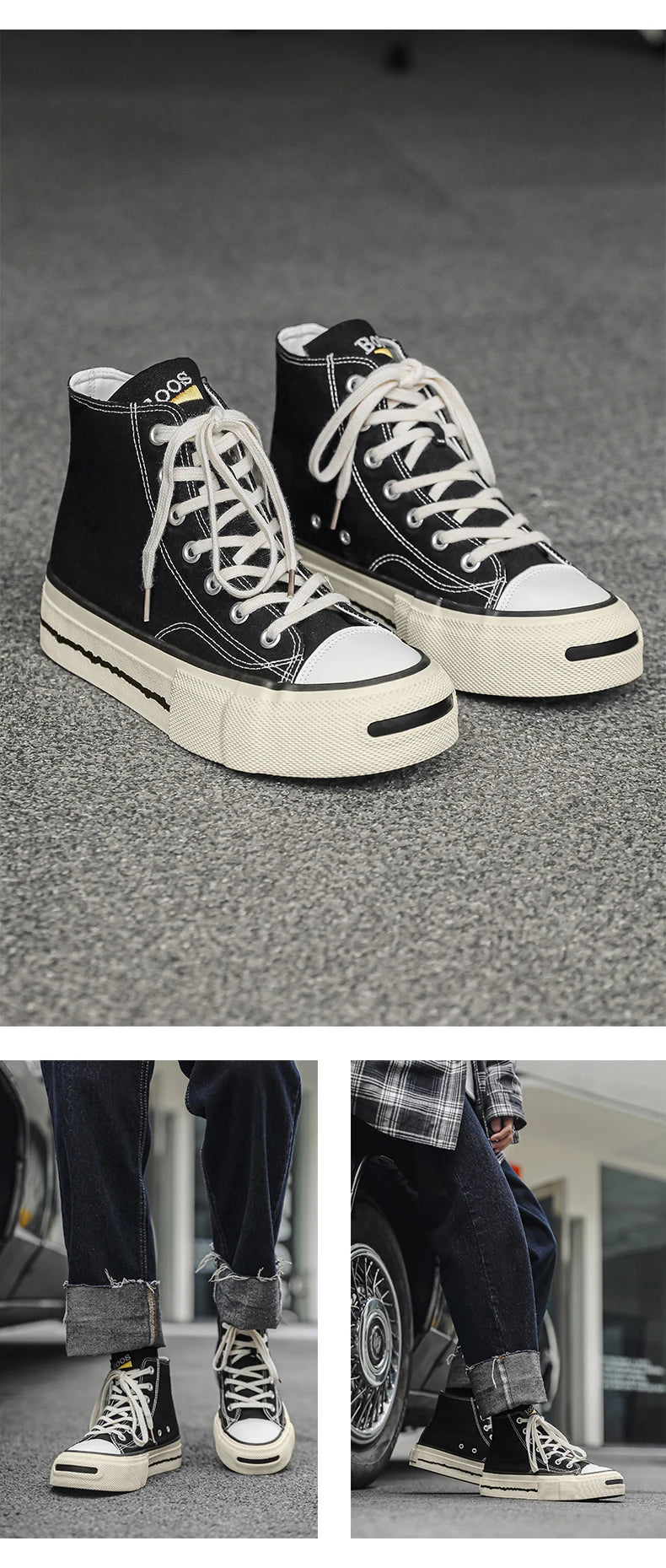 Giày Sneaker Nam Cổ Cao Phong Cách Đường Phố Xanh