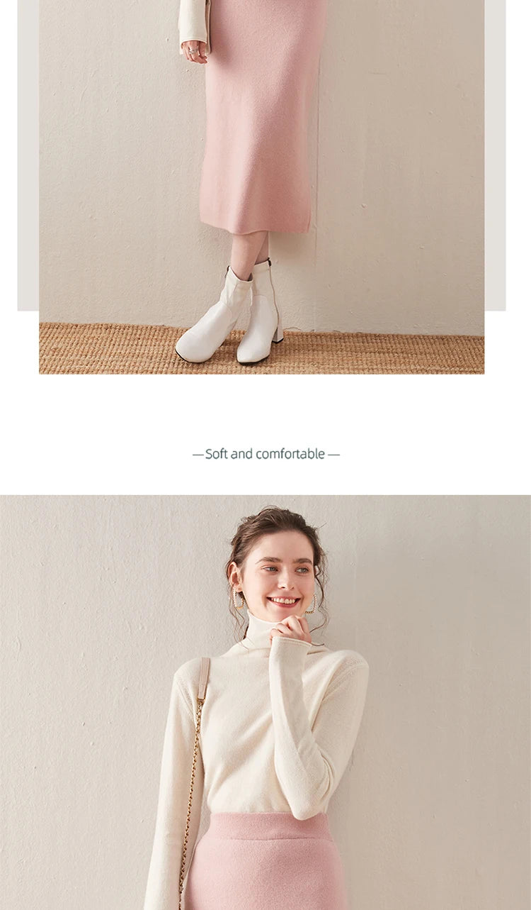 Chân váy len dạ cạp cao dáng ôm thu đông nữ