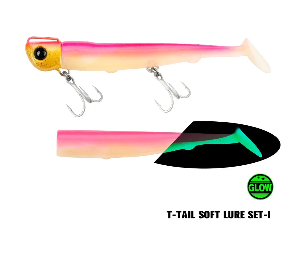 TSURINOYA Sinking Large Baits 110mm/35g Long Casting Jig Head T Tail Soft Lure Set 2pcs Tail Flounder Seabass Fishing Lure