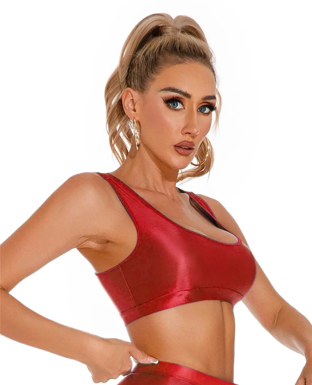 Women's Sexy Crop Top Bodycon Sports U-Neck