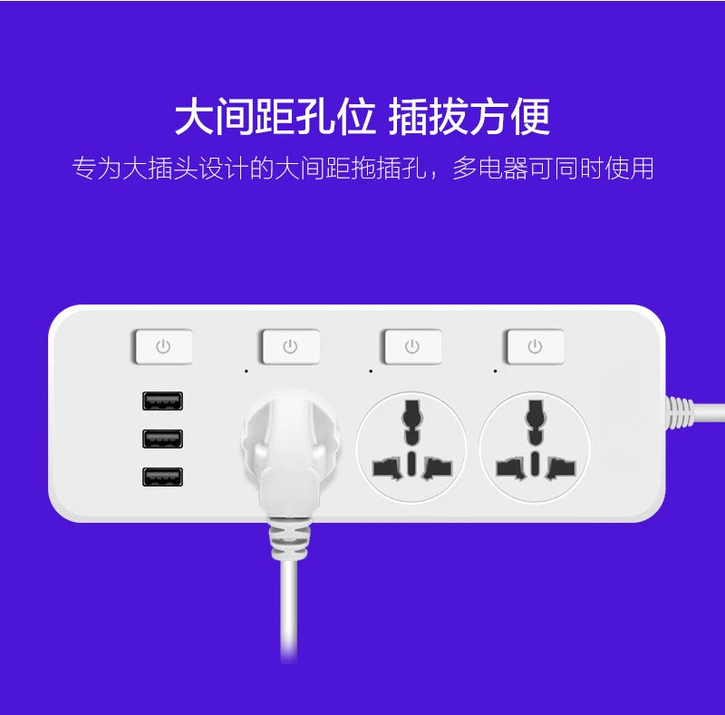 Dây Nối Dài Đa Năng 5M, Ổ Cắm USB, 2 Chân US/UK