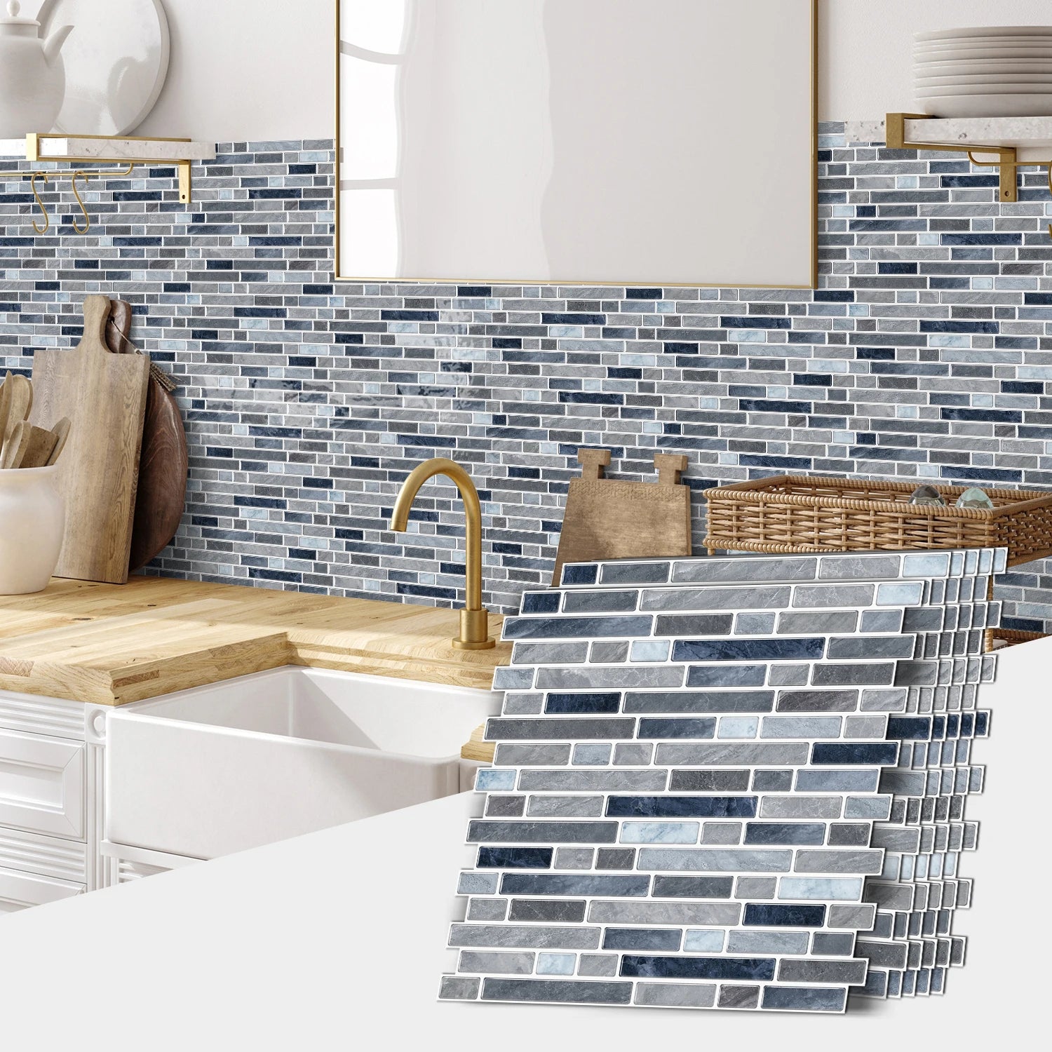 1/6/12PCS Fresh and Simple Marble Tile Stickers Waterproof Self Adhesive Kitchen Living Room Wall Stickers Home Renovation Decor
