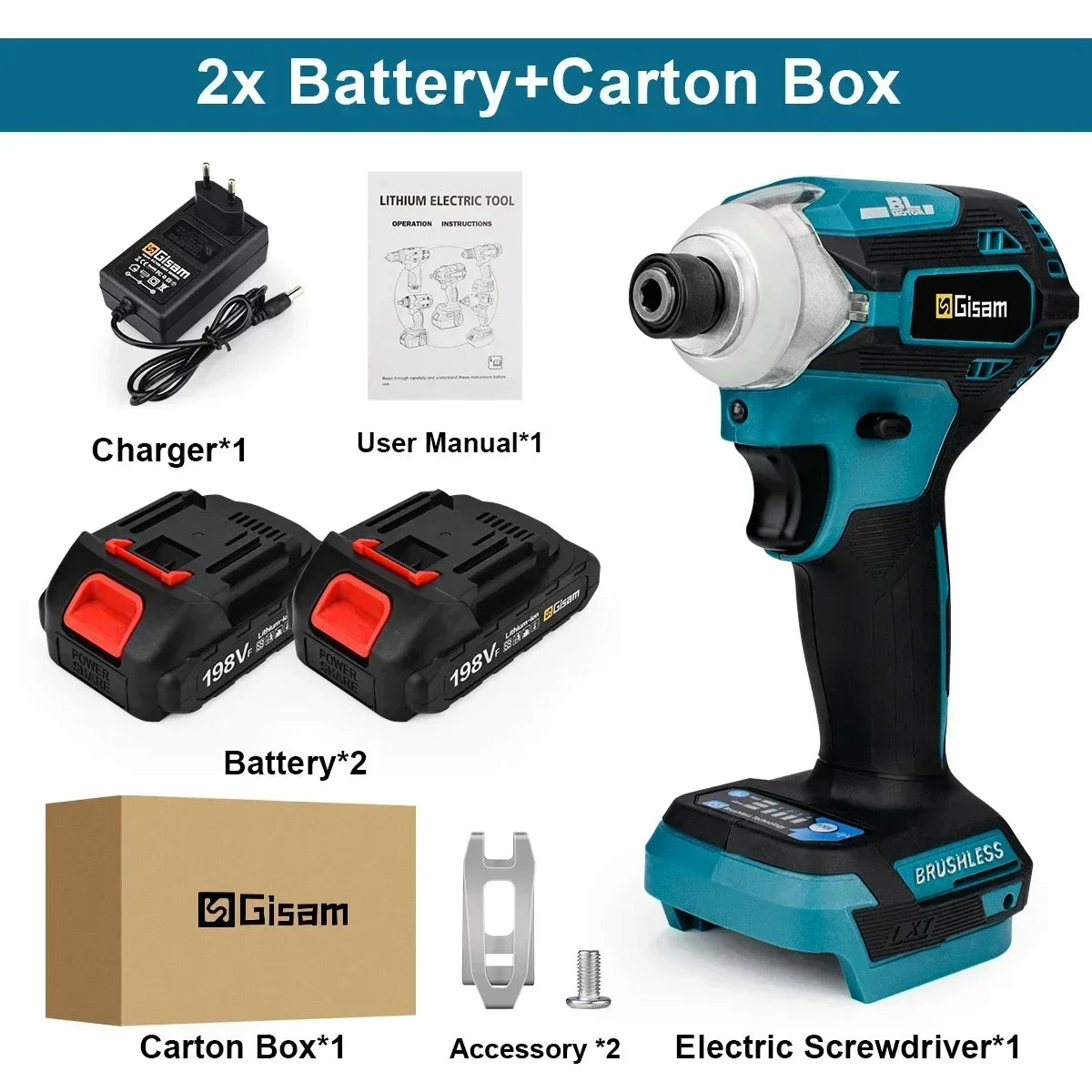 Gisam 588N.m Brushless Electric Screwdriver Cordless Impact Electric Wrench Drill Screw Driver Power Tool for Makita 18V Battery