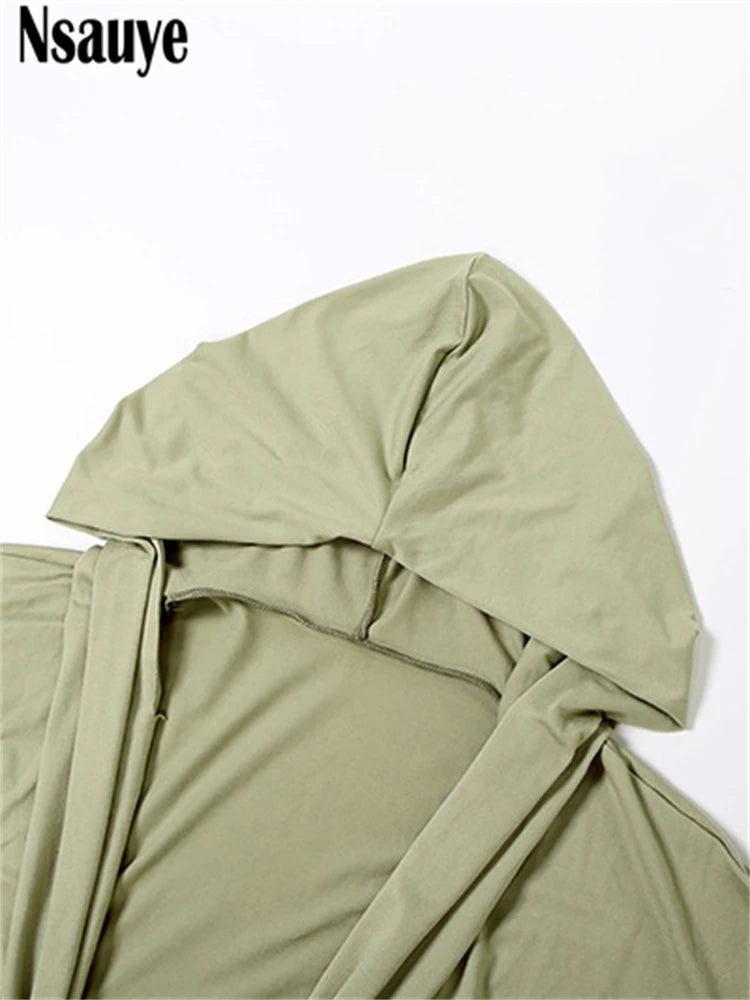 Nsauye 2025 Autumn Winter New Women Sexy Long Sleeve Hooded Bodysuit Streetwear Fashion Body Tops Fashion Solid Lady Jumpsuit