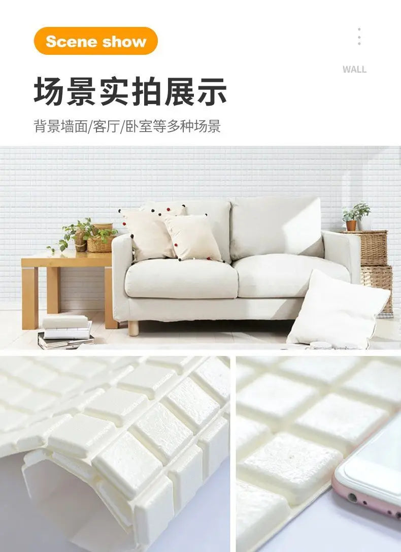 Mosaic Anti-collision Wall Sticker TV Background Decor Wallpaper Self-adhesive Living Room 3D Foam Soft Package Paste Waterproof