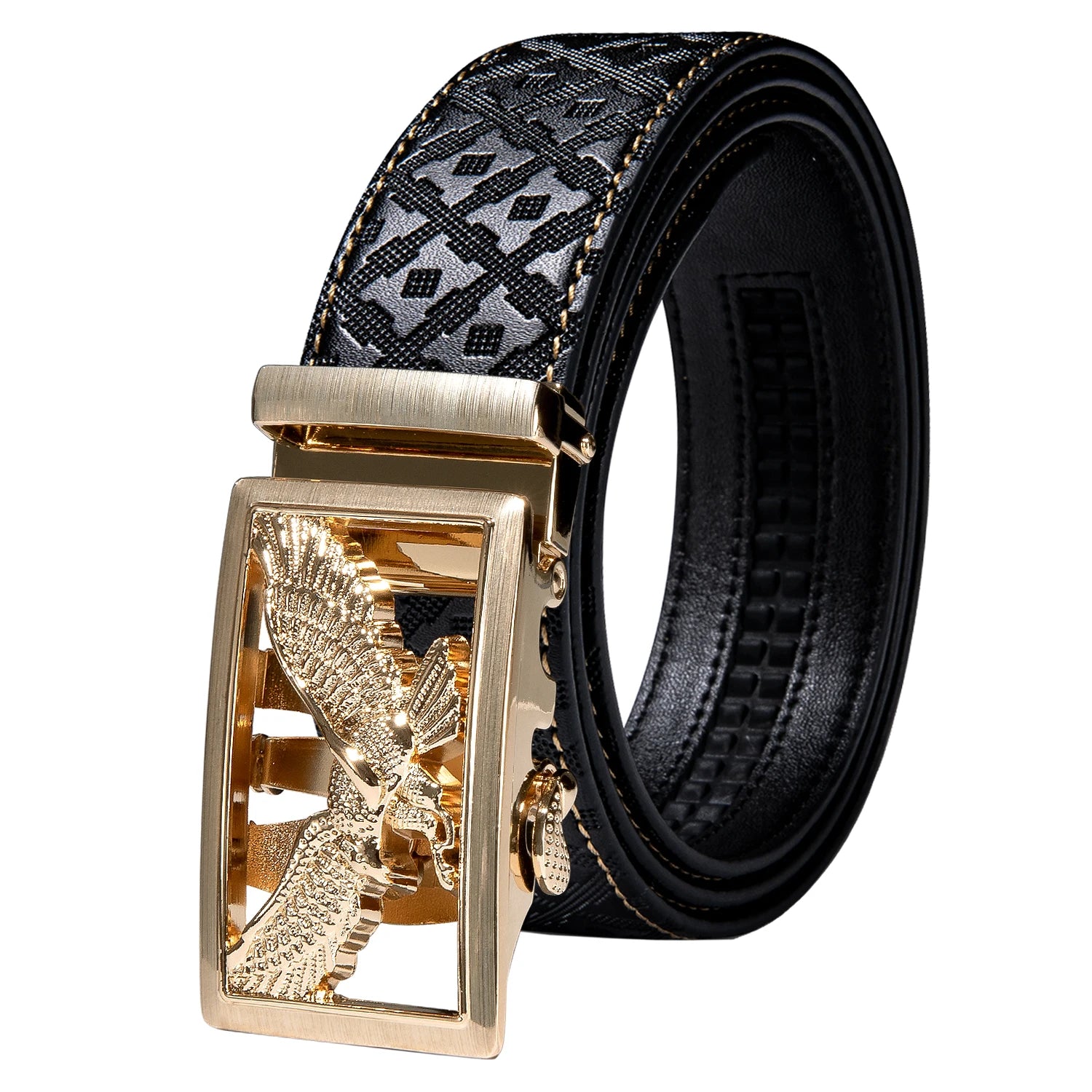 High quality black cowhide men's belt with automatic buckle 130cm