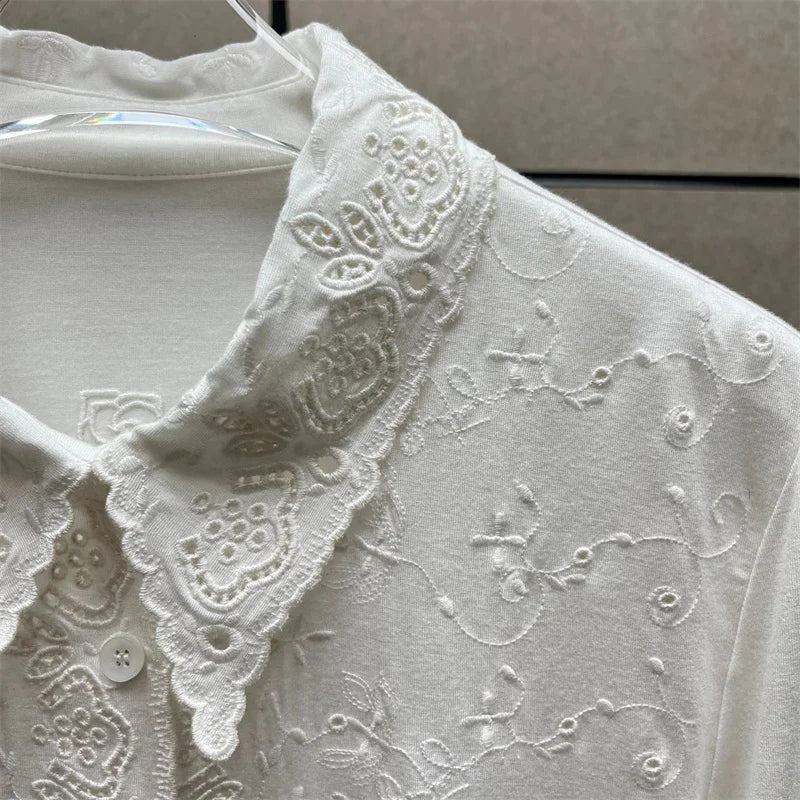 Women's bodysuit New elastic slim fit lapel long sleeved top for autumn 2025 floral embroidery women's corset y2k women's bodys