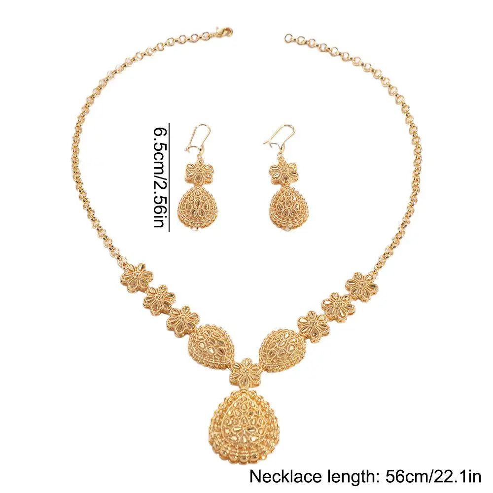 24K Dubai Gold Jewelry Set Large Flower African Wedding