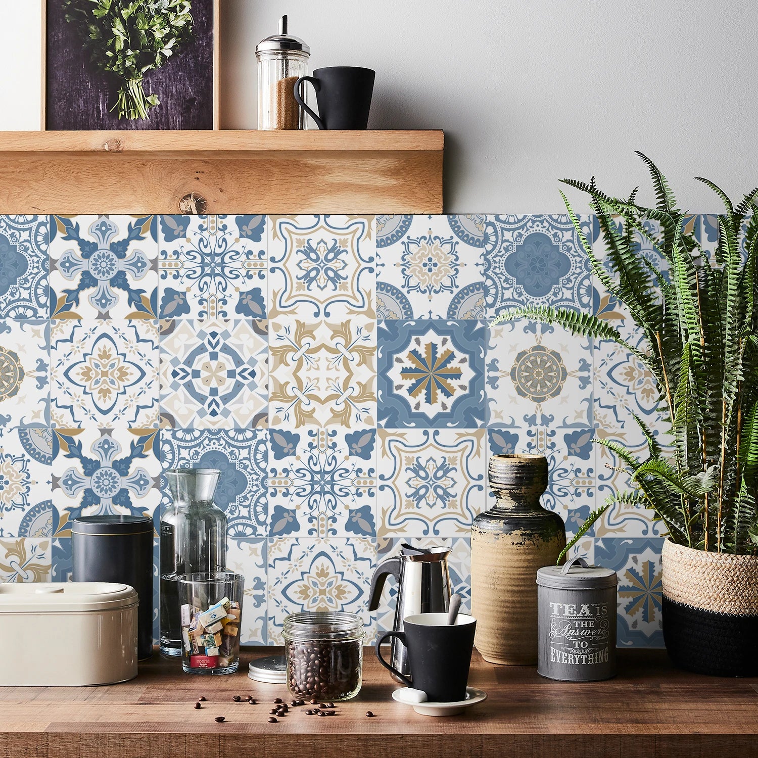 24PCS Set of Light Colored Ceramic Tile Stickers,PVC Peel and Stick Kitchen and Bathroom Wall Stickers Waterproof Self-Adhesive