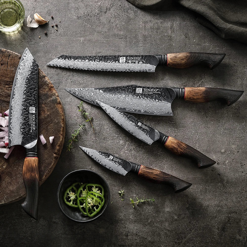 XINZUO 1-5PCS Damascus Steel Kitchen Knife 10Cr15CoMov Steel Core Chopping Vegetables And Fruits Household Kitchen Knife - Daisan Mart