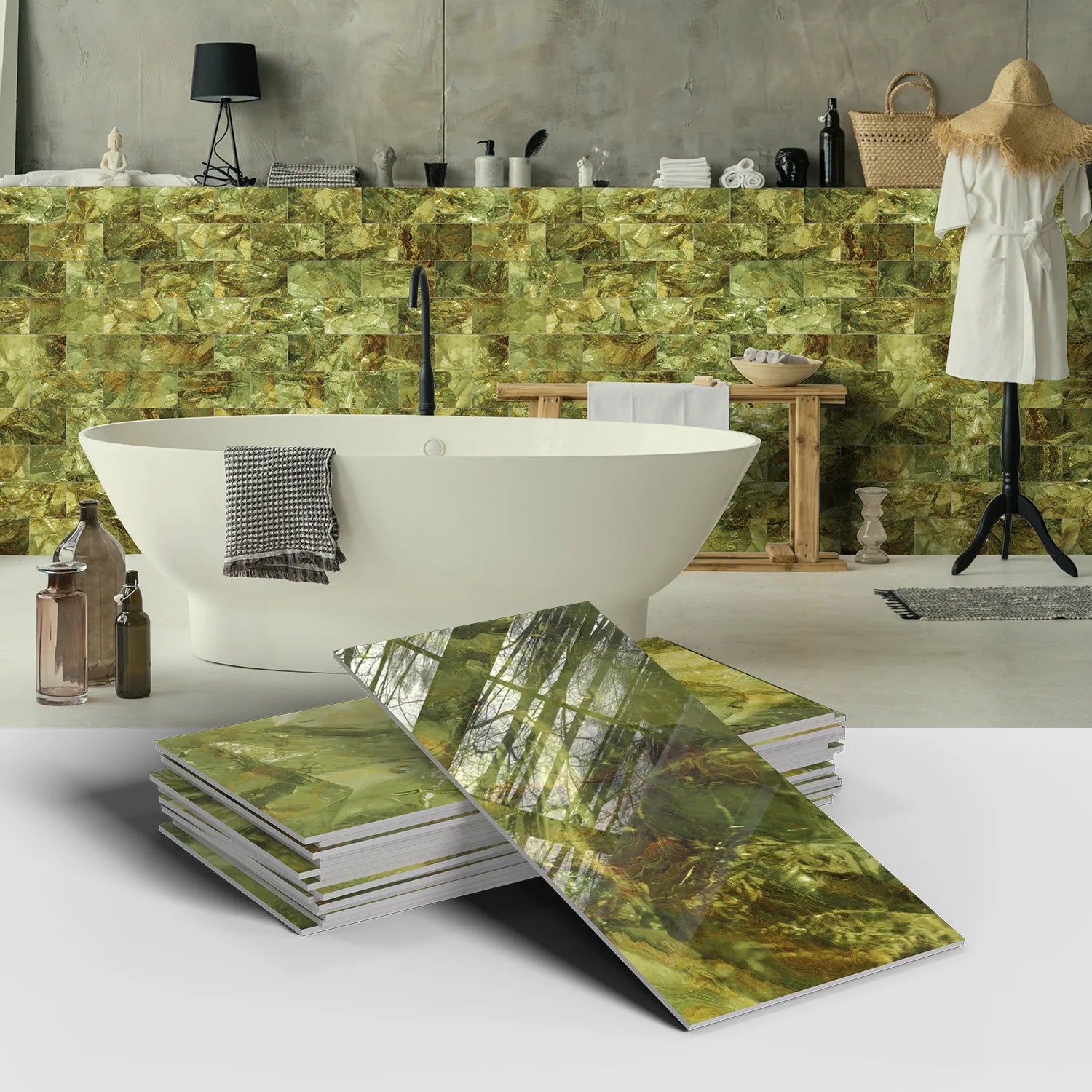 Set of 16 Waterproof Stone Pattern Foam Wall Stickers for Kitchen