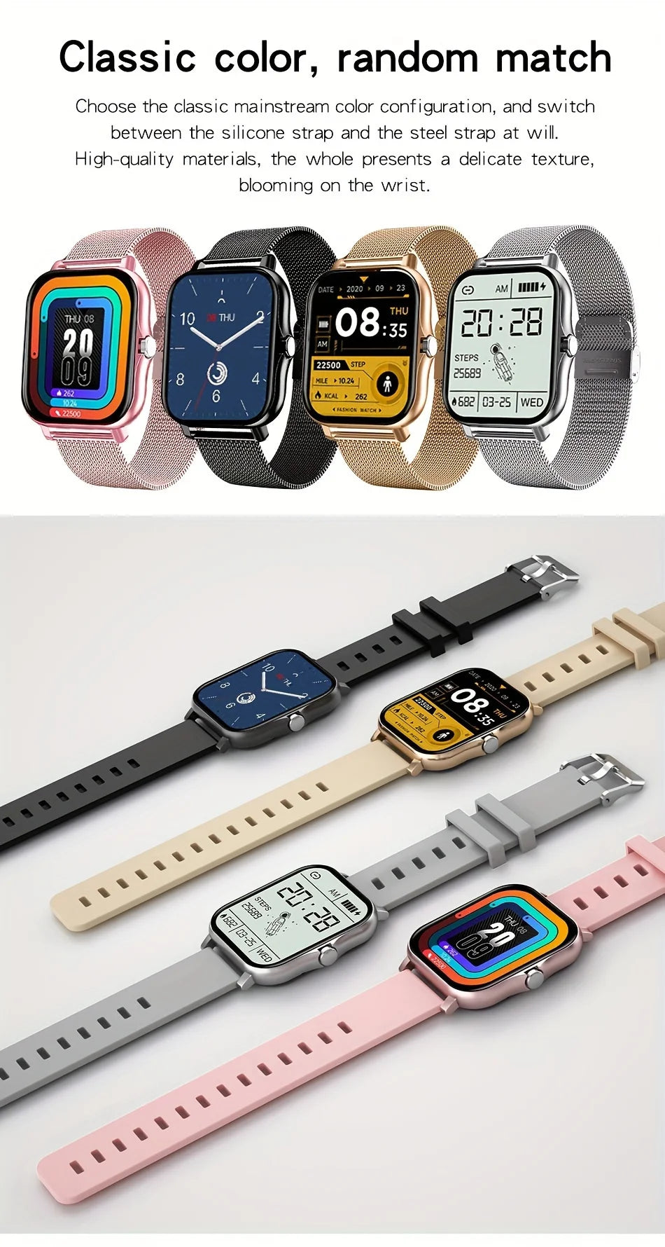 Exclusive 1PC Smart Watch Featuring Wireless Calling, Digital Display, Electronic Movement, Silicone and Stainless Steel Band