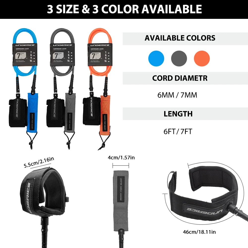 SUP Board Surf Leash 6/7FT Surfboard Rope Surf Rope Surfboard Leash TPU Stainless Inflatable Paddle Board Longboard Foot Rope