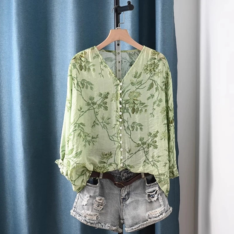 Áo Nữ Vintage V Cổ Hoa Hồng Pháp 2025