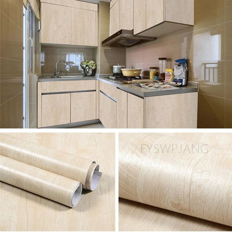 Wood Grain Home Decor Furniture Waterproof Vinyl Wall Sticker Self Adhesive PVC Wallpaper Kitchen Cabinet Door Sticker