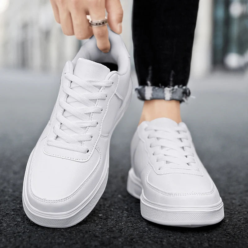 Classic White Sneakers for Men and Women, Comfortable Leather, Large Size