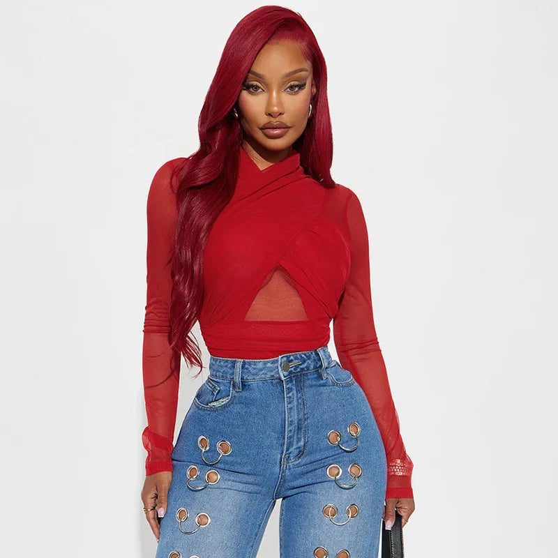 Nsauye Sexy Tights Long Sleeve High Waist Hollow Out Night Club Fashion Women Bodysuit Tops Y2K One Pieces Skinny Rompers 2025