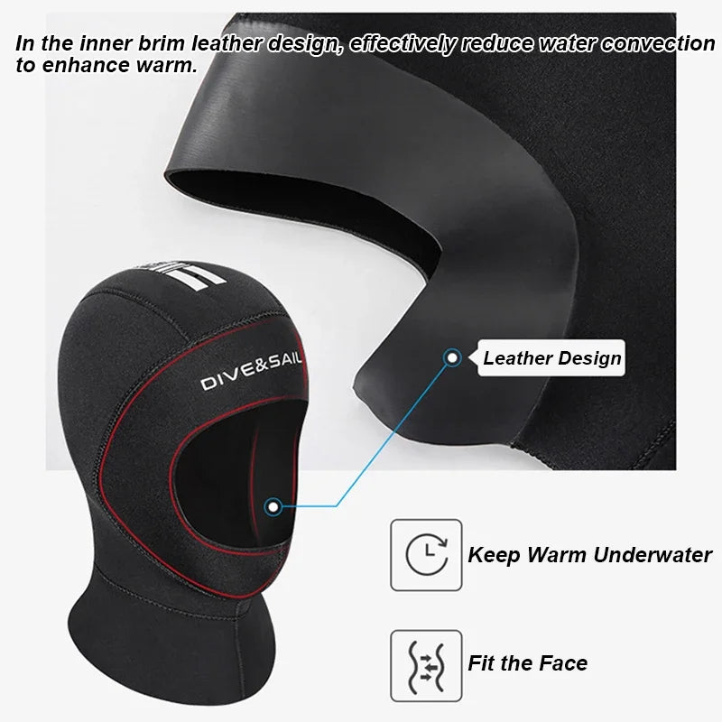 5MM Neoprene Diving Helmet Winter Thickening Warmth with Shoulder Hood Diving Clothing Accessories Diving Helmet S/M/L/XL