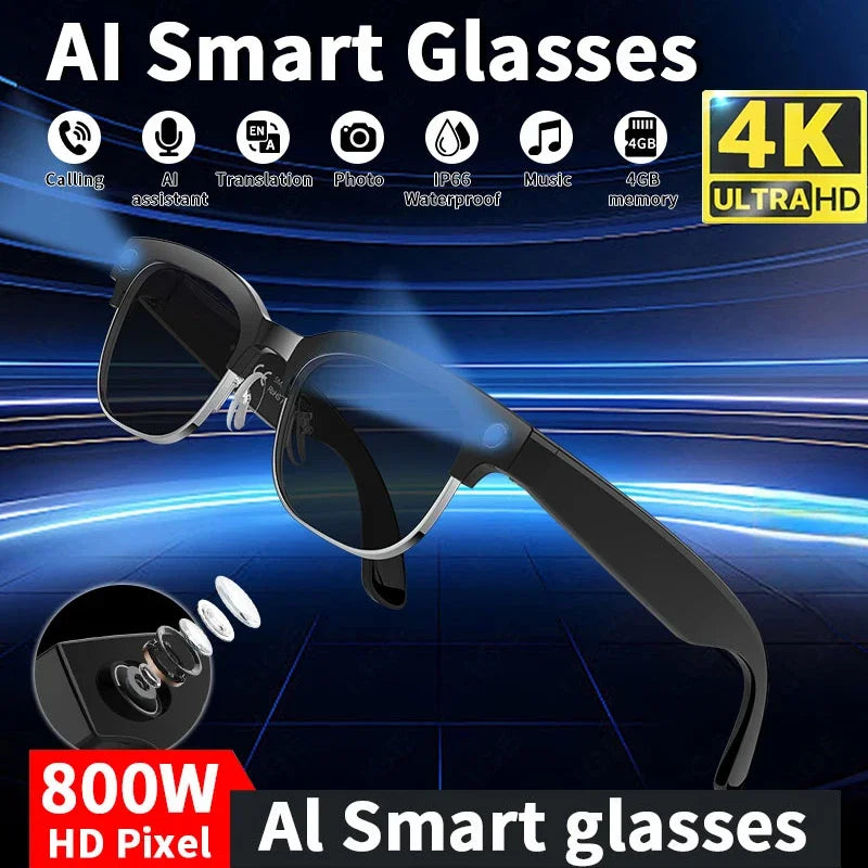 LIGE 4K AI Smart Glasses, 800W Camera, Bluetooth, Touch