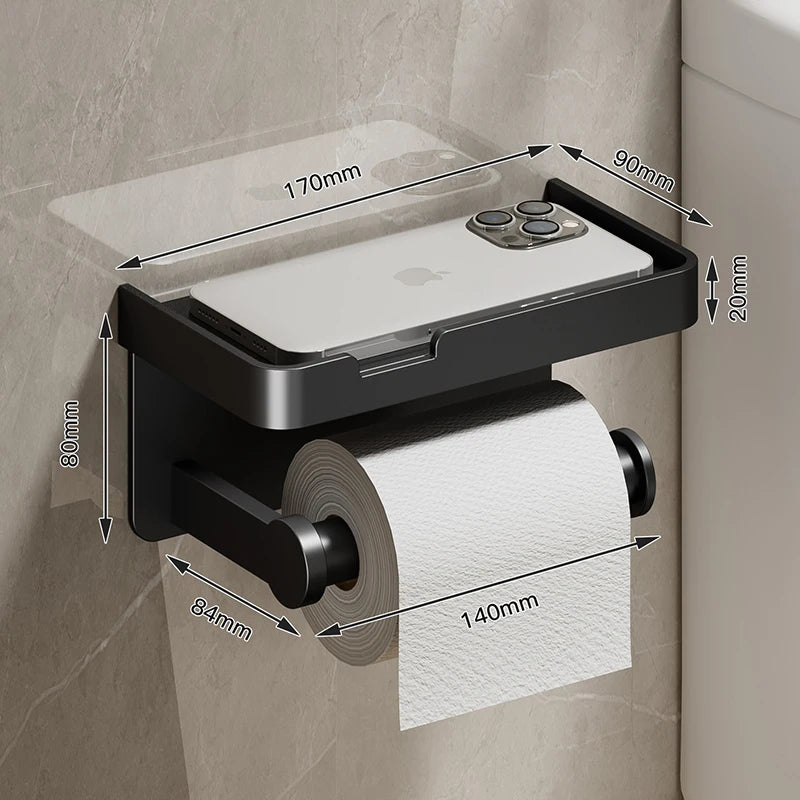 LargeToilet Toilet Paper Holder Wall Mounted Paper Roll Holder With Storage Tray Mobile Phone Holder Bathroom Accessories