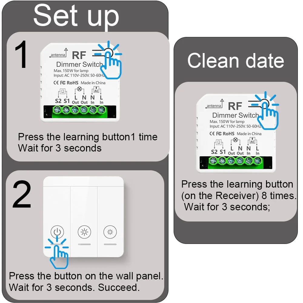 Công Tắc Dimmer 433MHz Điều Chỉnh Đèn LED 220V