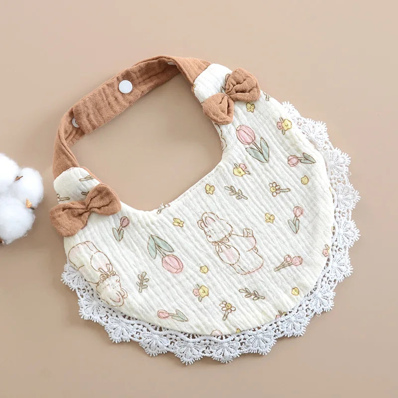 Newborn Muslin Lace Bow Bib for Baby Girls