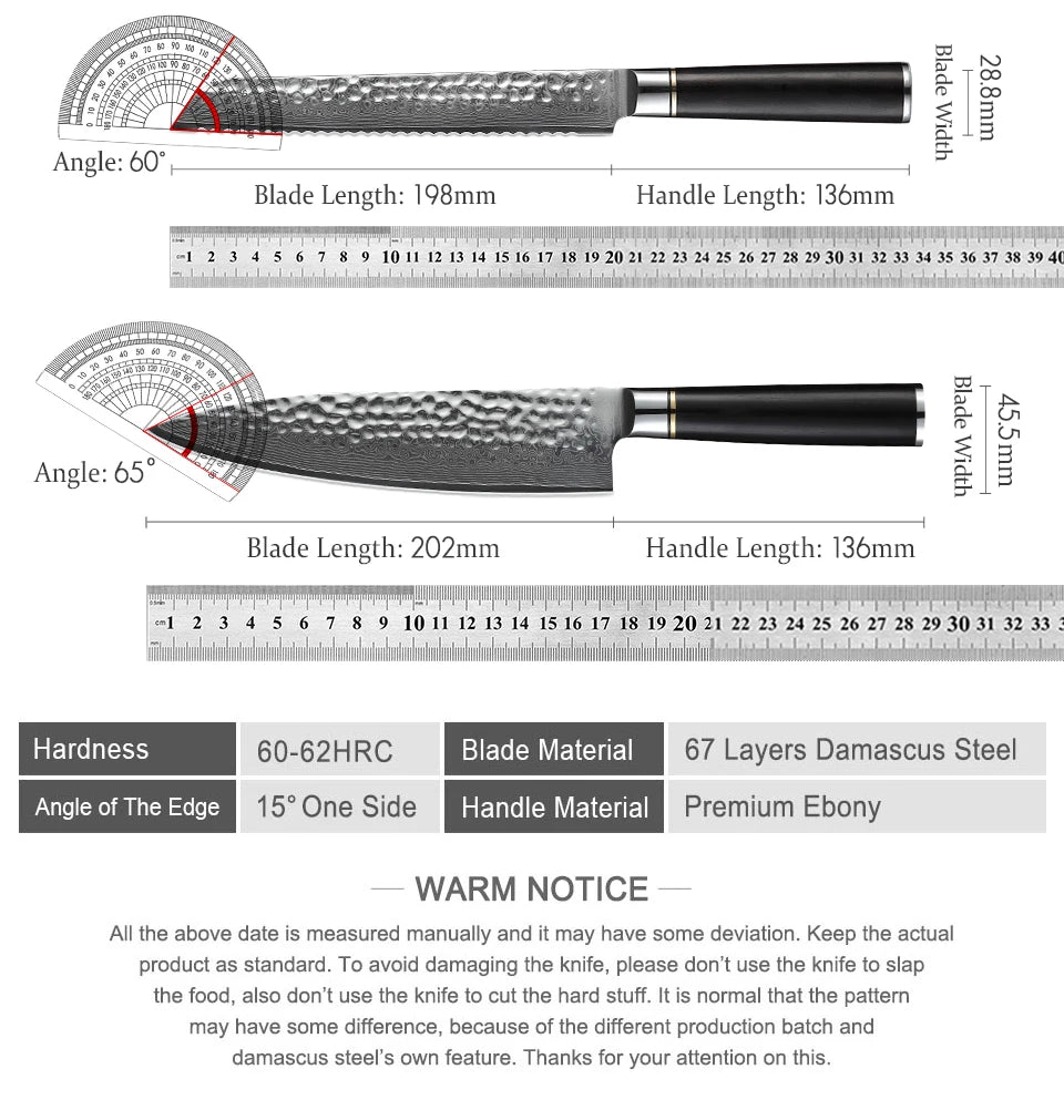 HEZHEN Japanese Kitchen Knife Set - High Quality Damascus Steel