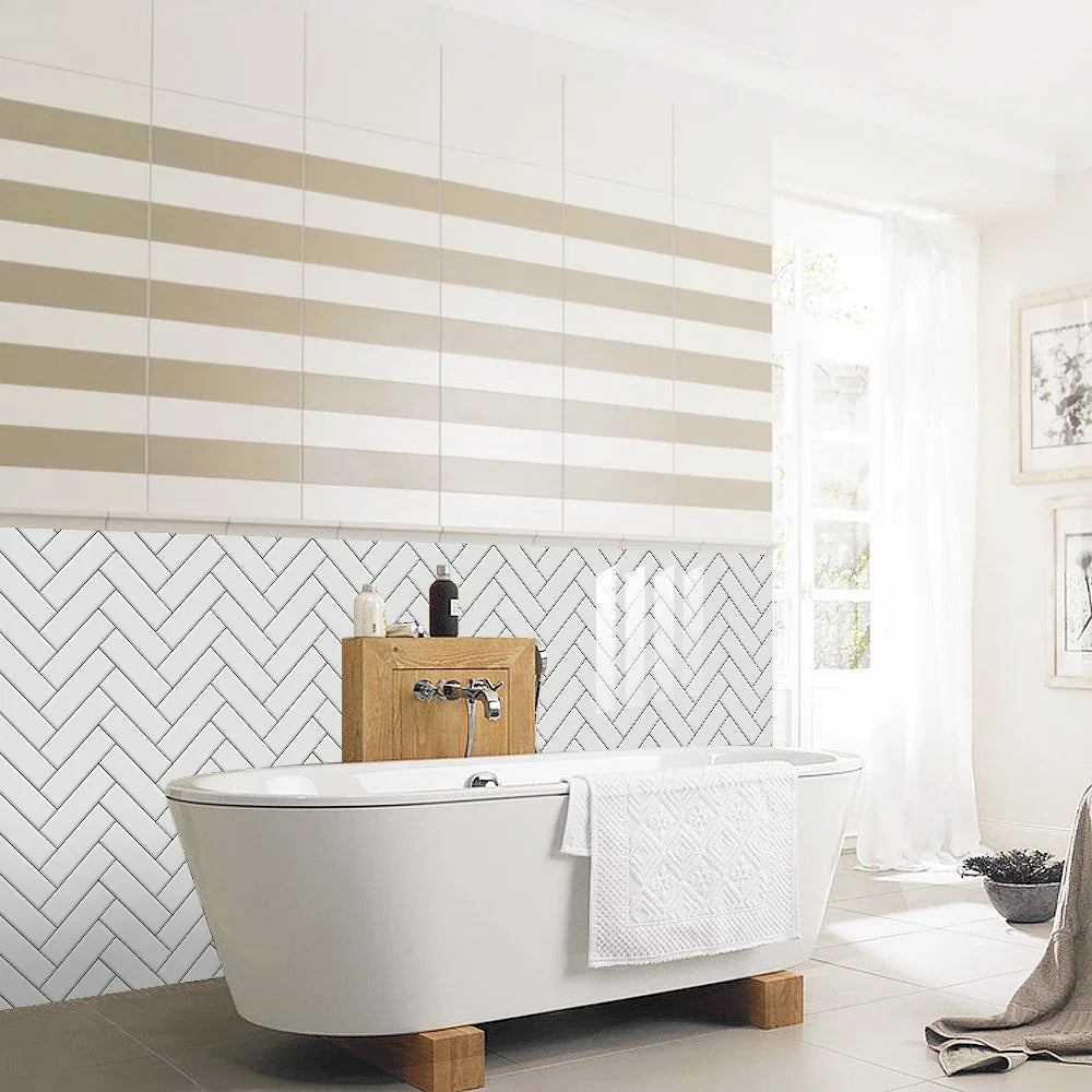 10pcs/set White Gray Brick Tiles Sticker Kitchen Backsplash Oil-proof Cupboard Washbasin Peel &amp; Stick Waterproof Art Wallpaper