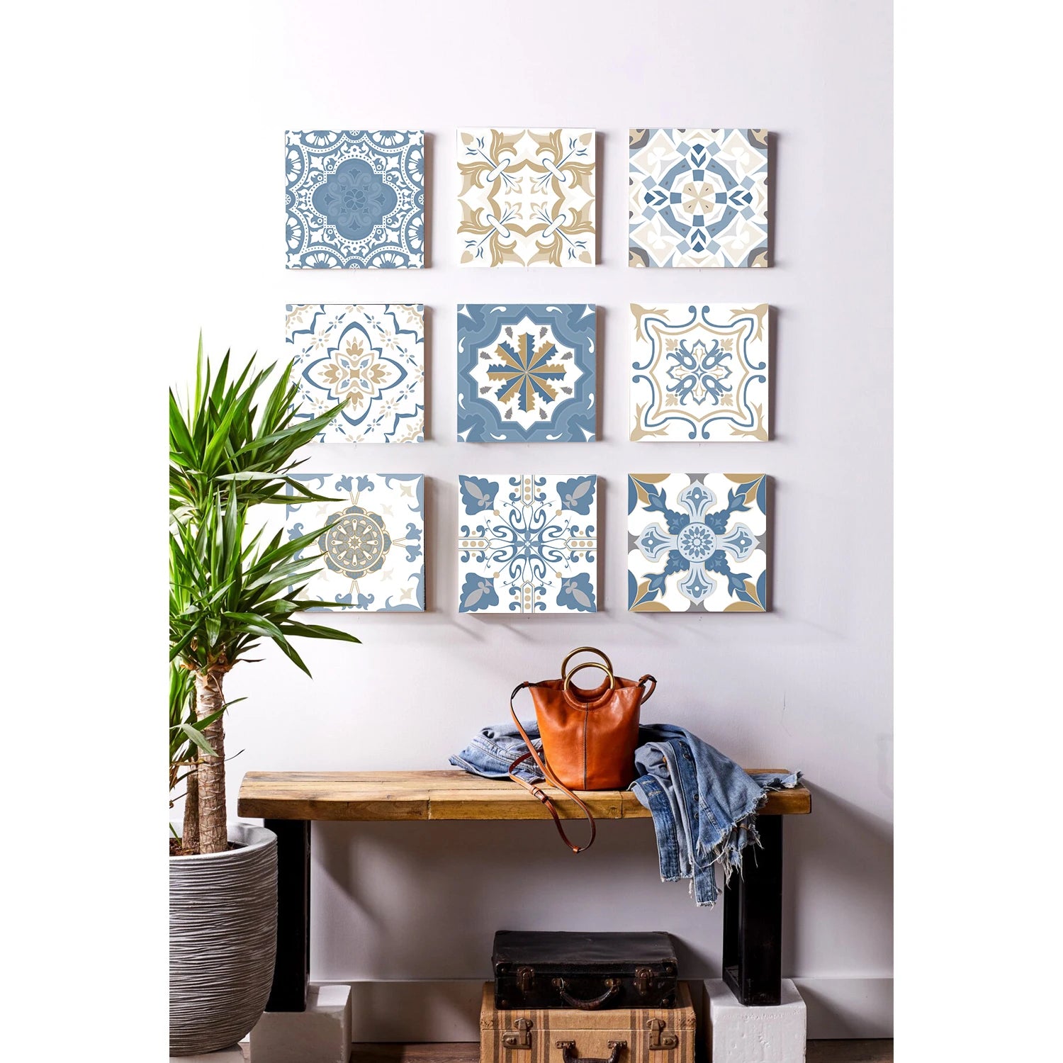 24PCS Set of Light Colored Ceramic Tile Stickers,PVC Peel and Stick Kitchen and Bathroom Wall Stickers Waterproof Self-Adhesive