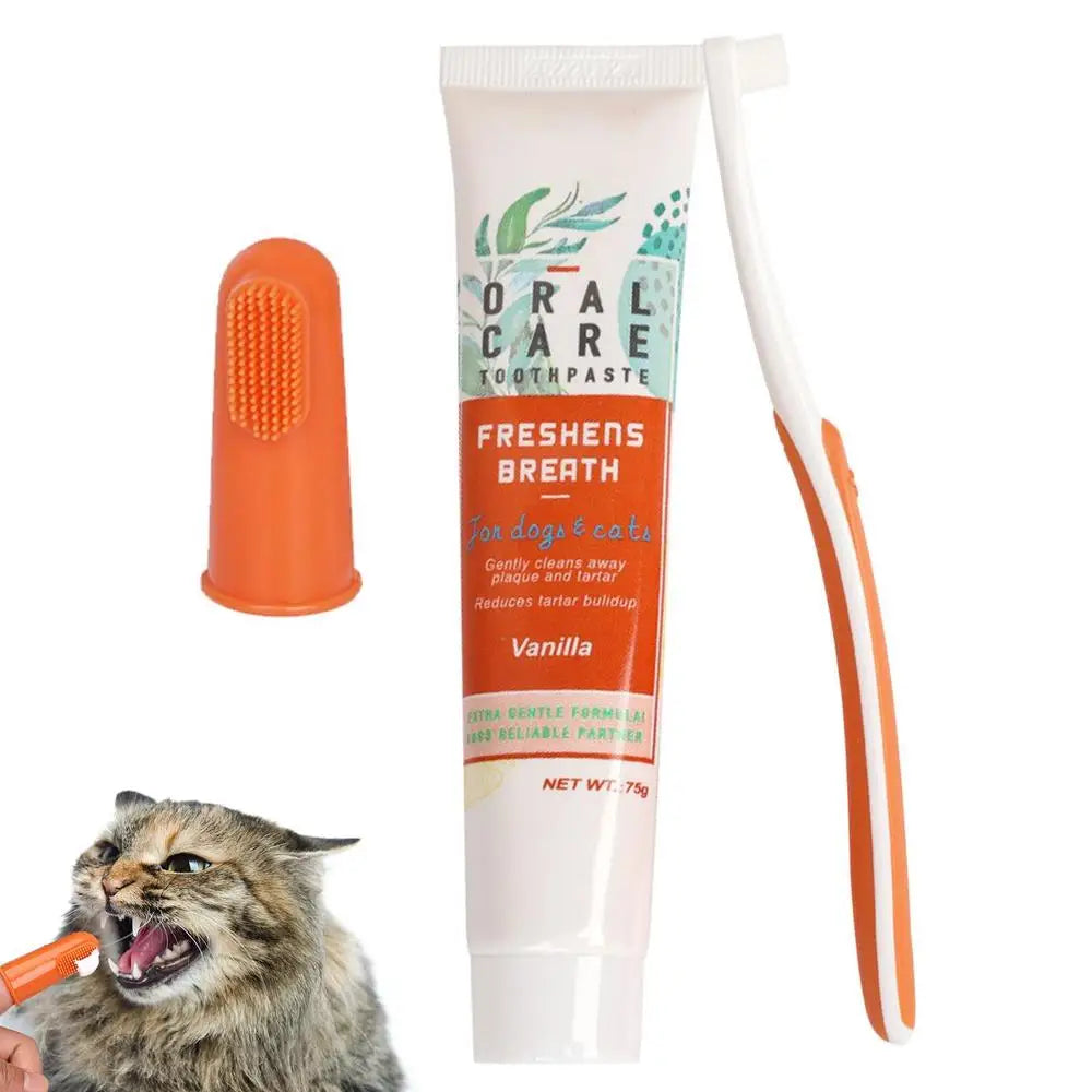 Beef Cat Toothbrush and Toothpaste Set for Teeth Cleaning Vanilla Toothpaste Finger Toothbrush Tongue Cleaning Pet Accessories - Daisan Mart